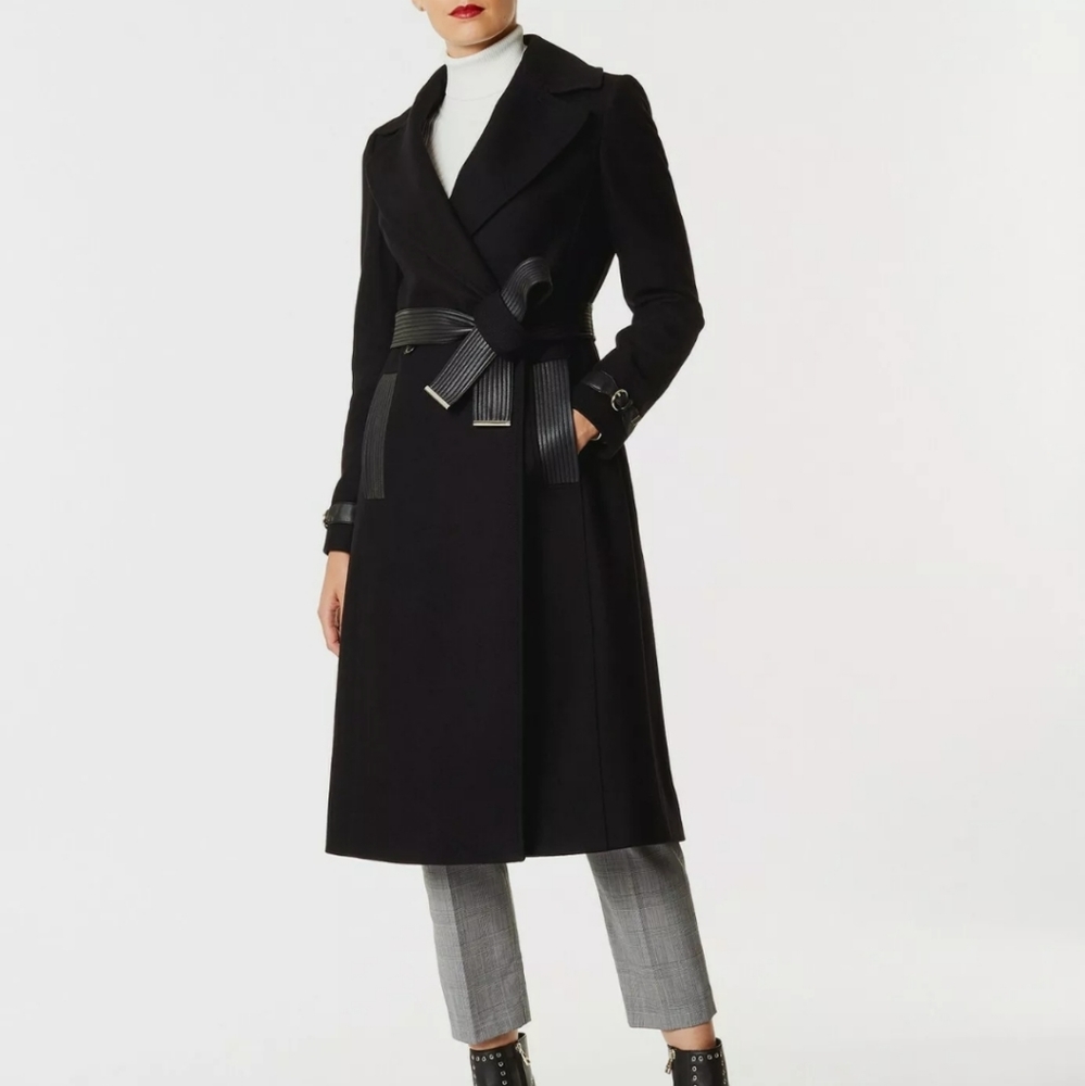 KAREN MILLEN Trench Coat Black MISSING BELT US 6 UK 10 Small NWT $745.00 - Picture 2 of 4